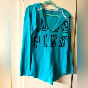 Teal Victoria’s Secret PINK pullover notch neck hoodie